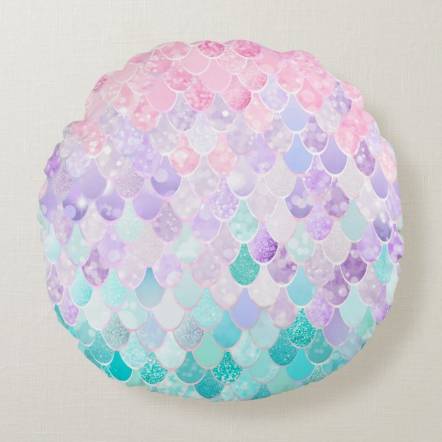 Mermaid Pillow, Round, for girls bedroom decor Round Pillow (Front)
