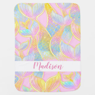Mermaid Pink Baby Blanket with Custom Name