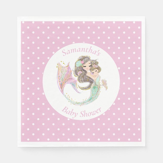 Mermaid pink baby shower under the sea napkins (Front)