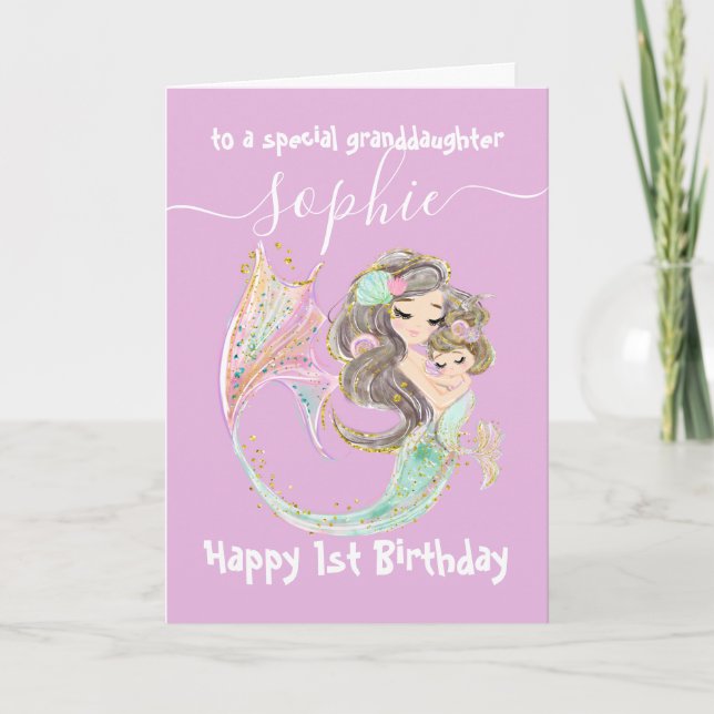 Mermaid Pink Birthday Under The Sea  Card (Front)