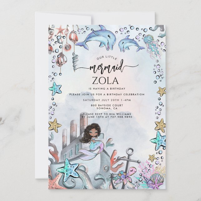 Mermaid Pink Blue Birthday Party Invitation (Front)