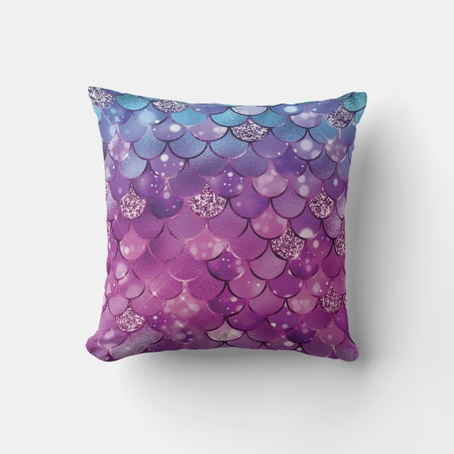 Mermaid Pink Blue Gold Glitter Throw Pillow (Front)