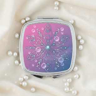 Mermaid Pink Blue Ombre Crystal Snowflake Mandala Compact Mirror