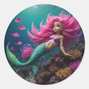 Mermaid Pink Classic Round Sticker