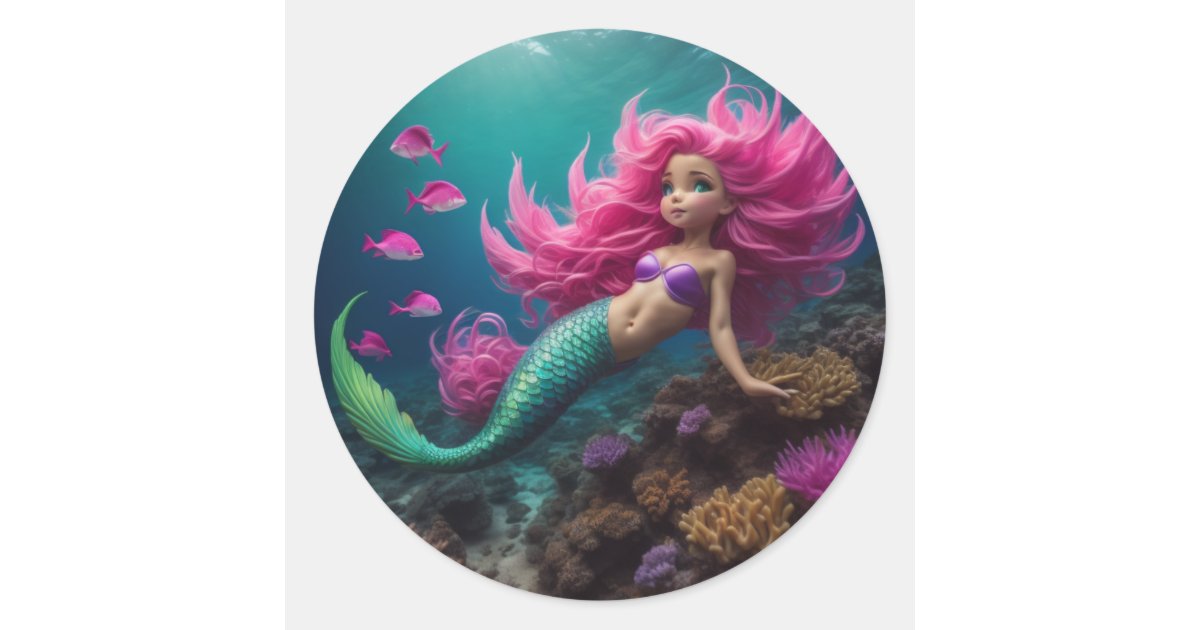 Merinding Sticker Mermaid Pink Classic Round Sticker | Zazzle