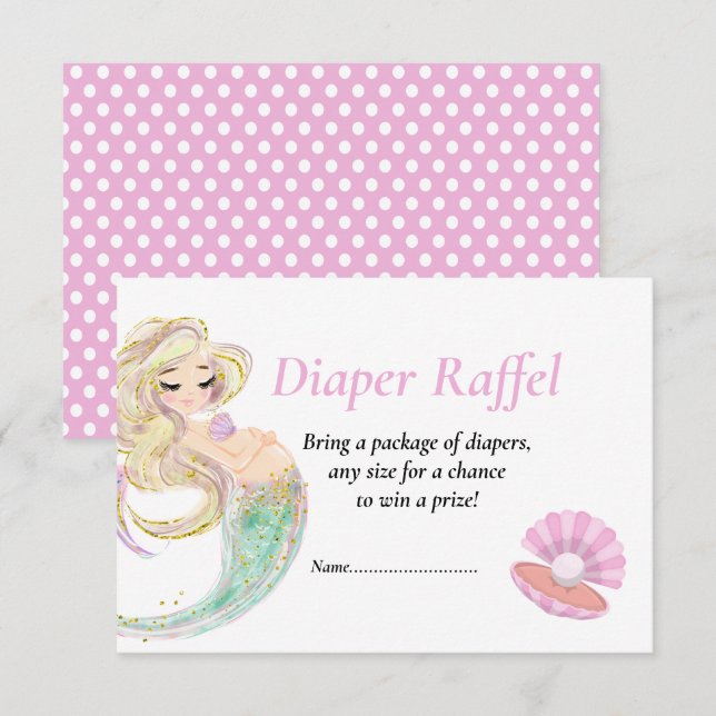 Mermaid Pink Diape Raffel for Baby Shower poka dot Invitation (Front/Back)