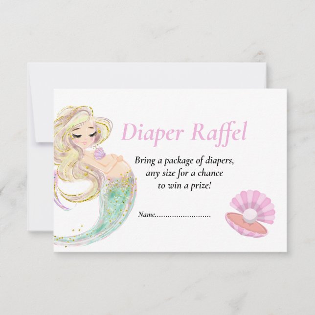 Mermaid Pink Diaper Raffel  for Baby Shower Invitation (Front)