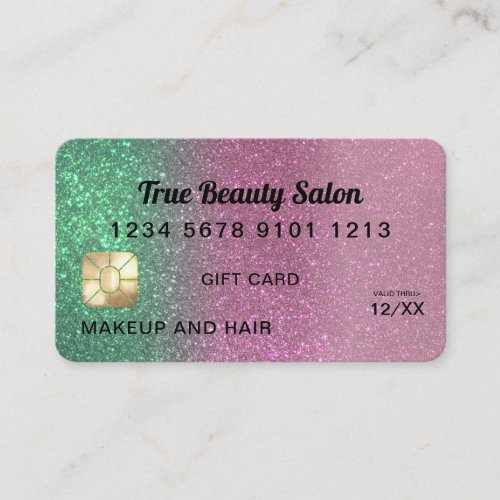Mermaid Pink Glitter Credit Card Gift Certificate