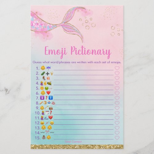Mermaid Pink Gold Baby Emoji Pictionary Game