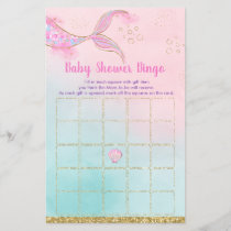 Mermaid Pink Gold Baby Shower Bingo Game