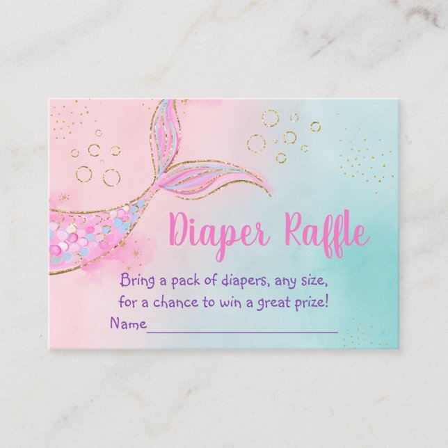 Mermaid Pink Gold Baby Shower Diaper Raffle Enclosure Card (Front)
