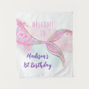Mermaid Pink Gold Birthday Backdrop