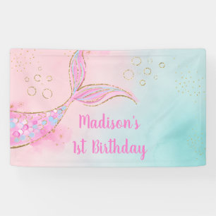 Mermaid Pink Gold Birthday Banner