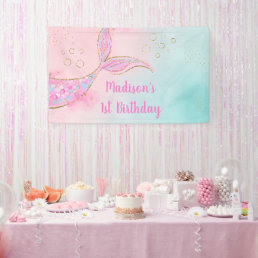 Mermaid Pink Gold Birthday Banner