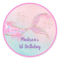 Mermaid Pink Gold Birthday Classic Round Sticker