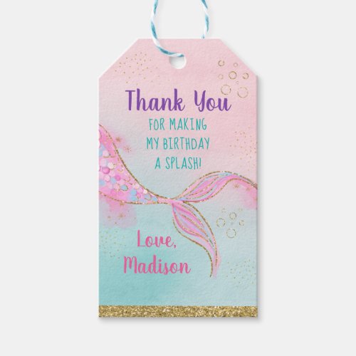 Mermaid Pink Gold Birthday Gift Tags