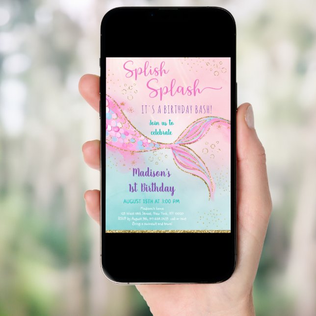 Mermaid Pink Gold Birthday Invitation (Front Digital)