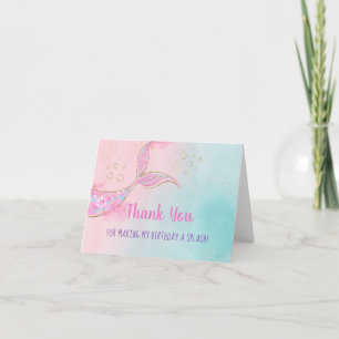 Mermaid Pink Gold Birthday Letterpress Thank You Card