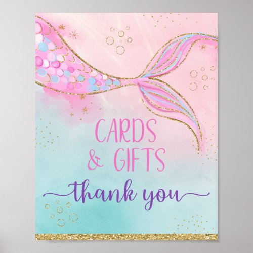 Mermaid Pink Gold Cards  Gifts Birthday Poster