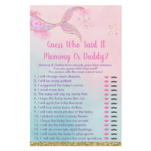 Mermaid Pink Gold Mommy Or Daddy Baby Shower Game