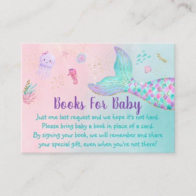 Mermaid Pink Gold Under The Sea Baby Book Request  Enclosure Card (Front)