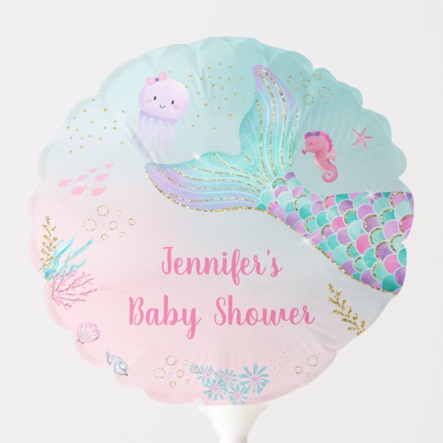 Mermaid Pink Gold Under The Sea Baby Shower Balloon (Front)