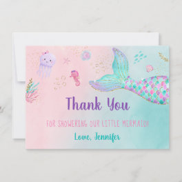 Mermaid Pink Gold Under The Sea Baby Shower Thank You Card