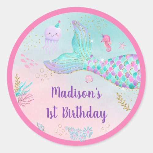 Mermaid Pink Gold Under The Sea Birthday Classic Round Sticker