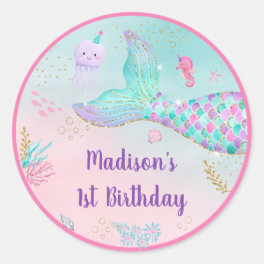 Mermaid Pink Gold Under The Sea Birthday Classic Round Sticker
