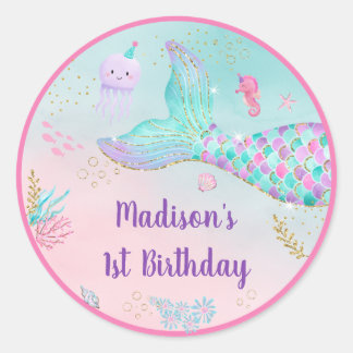Mermaid Pink Gold Under The Sea Birthday Classic Round Sticker