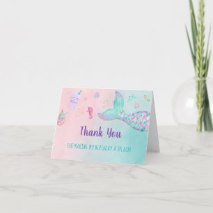 Mermaid Pink Gold Under The Sea Birthday Letterpress Thank You Card
