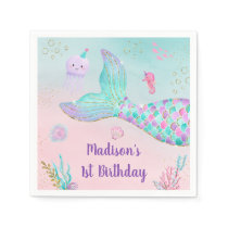 Mermaid Pink Gold Under The Sea Birthday Napkins