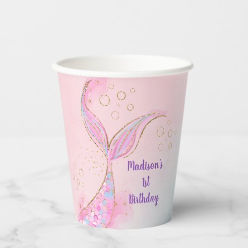 Mermaid Pink Gold Under The Sea Birthday Paper Cups