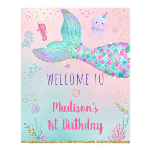Mermaid Pink Gold Under The Sea Birthday Welcome Poster