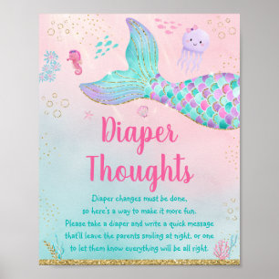 Mermaid Pink Gold Under The Sea Diaper Thoughts Poster