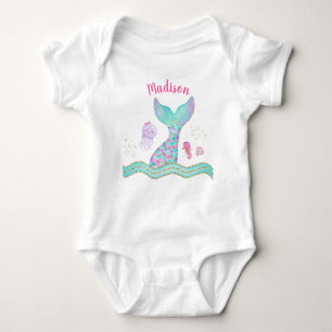 Mermaid Pink Gold Under The Sea Girl Baby Bodysuit