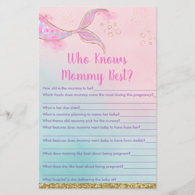 Mermaid Pink Gold Who Knows Mommy Best Game (Front)