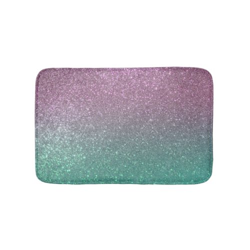Mermaid Pink Green Sparkly Glitter Ombre Bath Mat