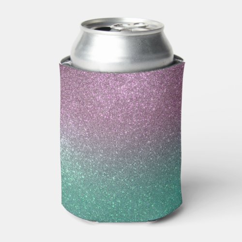 Mermaid Pink Green Sparkly Glitter Ombre Can Cooler