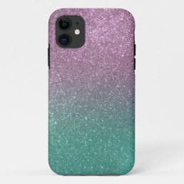 Mermaid Pink Green Sparkly Glitter Ombre iPhone 11 Case