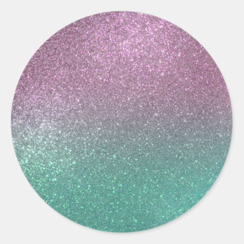 Mermaid Pink Green Sparkly Glitter Ombre Classic Round Sticker