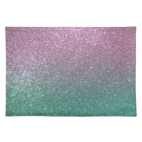 Mermaid Pink Green Sparkly Glitter Ombre Cloth Placemat