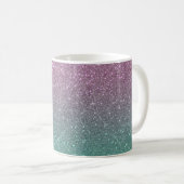 Mermaid Pink Green Sparkly Glitter Ombre Coffee Mug (Front Right)