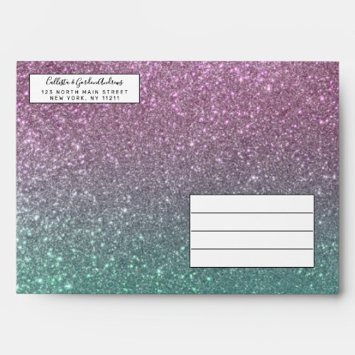 Mermaid Pink Green Sparkly Glitter Ombre Envelope