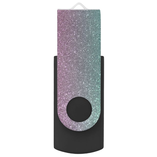 Mermaid Pink Green Sparkly Glitter Ombre Flash Drive (Front Vertical)