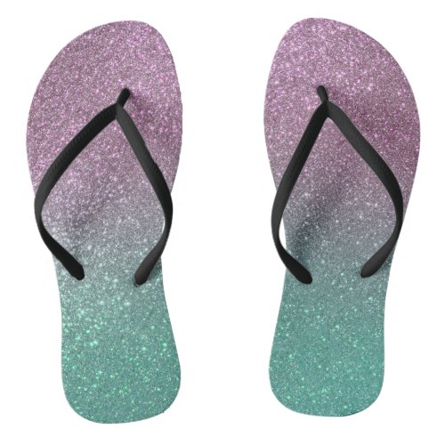 Mermaid Pink Green Sparkly Glitter Ombre Flip Flops