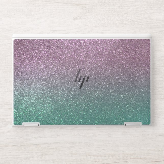 Mermaid Pink Green Sparkly Glitter Ombre HP Laptop Skin (Front)