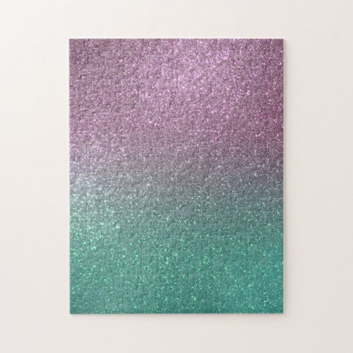 Mermaid Pink Green Sparkly Glitter Ombre Jigsaw Puzzle