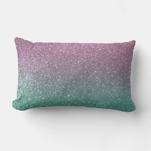 Mermaid Pink Green Sparkly Glitter Ombre Lumbar Pillow