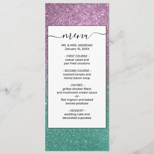 Mermaid Pink Green Sparkly Glitter Ombre Menu